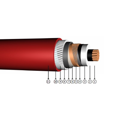 1x25/16, 3.6/6 kV XLPE izoleli,tek damarlı, yuvarlak alüminyum tel zırhlı, bakır iletkenli kablolar, N2XSYR(A)Y, CU/XLPE/CWS/PVC/AWA/PVC