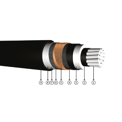 1x185/25, 3.6/6 kV XLPE insulated, single -core, waterproof aluminum conducter cables for intension and longitudinal, Na2xs2y, AL/XLPE/CWS/PE