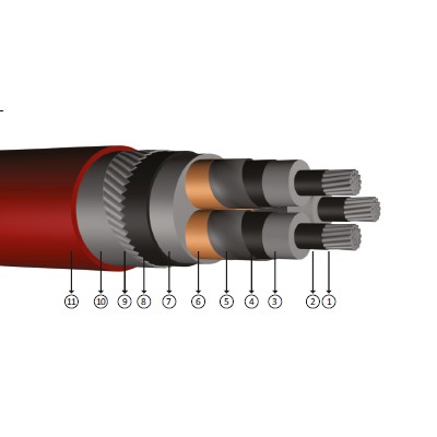 3x185/25, 3.6/6 kV XLPE insulated, flat steel wire armoured, three-core, aluminum conducter cables, YAXC8VZ3V-R, NA2xseyfgy