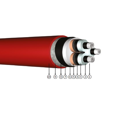 3x25/16, 3.6/6 kV XLPE insulated, double layer of steel band armoured, three-core, aluminum conducter cables, YAXC8VZ4V-R, NA2xseyby, AL/XLPE/CTS/CTS/STA/PVC