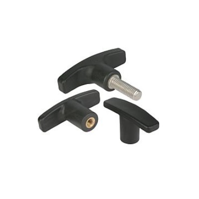 T-Arm D=M06, A=60, B=17, H=31.5, Shape:K Thermoplastic, Black, Bil:Brass