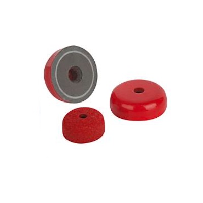 Magnet Flat Deep Pot Magnet Alnico, Round, Bil:Steel, Red,
