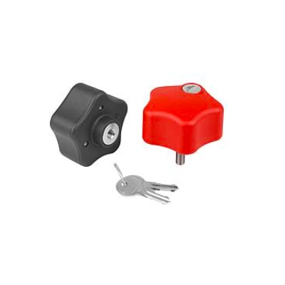 Five Lever Handle Lock, D1=68 D=M08, Plastic Red, Bil:Stainless Steel