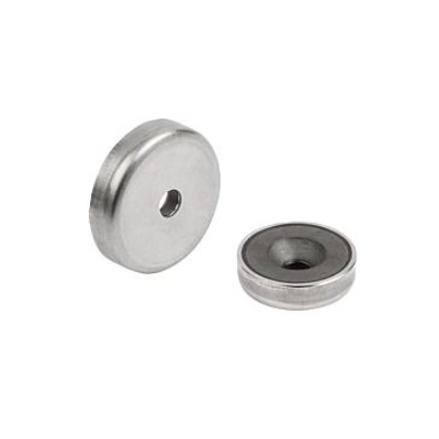 Magnet Pot Magnet, Round, Hard Ferrite, Bil:Stainless Steel, D=20±0.15,