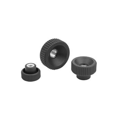 Knurled Nut, D=M04, D1=18, H=13, Thermoplastic Black Ral7021, Bil:Easy