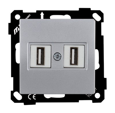 Elitra Data socket 2*USB screw silver