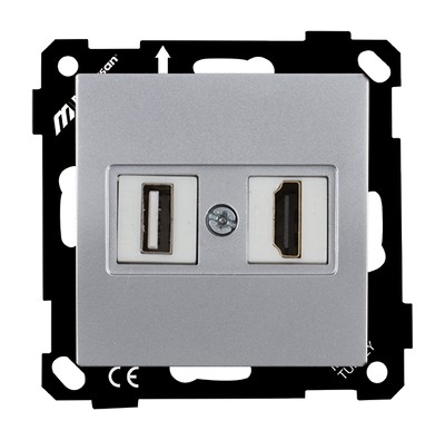 Elitra Data socket 1*USB/1*HDMI Screw Silver