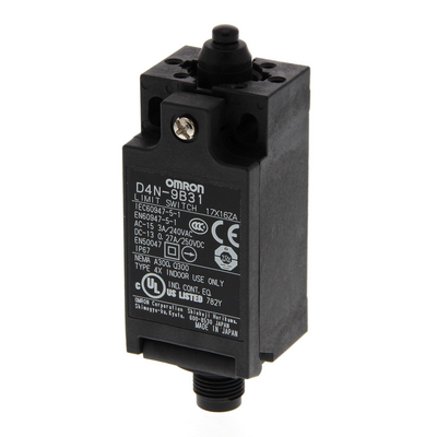 Omron Safety Limit Switch, D4N, M12 Connector (1 Conduit), 2NC/1NO (Slow-Action), Top Plunger 4547648035842