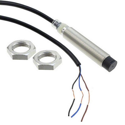 Omron Inductive Sensor, Rice-Nickel, Long Body, M12, Dislocated Head, 5mm, DC, 3 Cable, PNP-NK, 2M cable 4548583549579