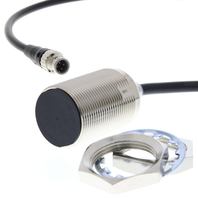 Omron Proximity Sensor, Inductive, Brass-Nickel, M30, Shielded, 20 mm, NC, 0.3 m Pig-Tail, DC 2-Wire, No Polarity 45497341832222