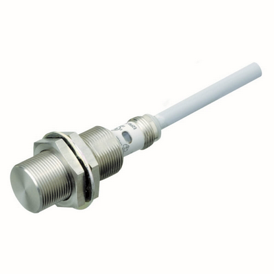 Omron Inductive Sensor, Ptfe Body, Short, M12, Flat Head, 2mm, 3 cables, DC, PNP-NA, 2M cable 4536853263461