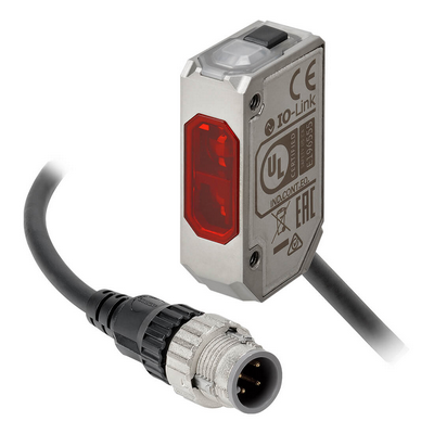 OMRON Fotoelektrik sensör, kompakt kare, paslanmaz çelik, BGS, 200 mm, kırmızı LED, NPN, L-ON/D-ON, M12 Smartclick Pig-tail 0,3 m 4549734512855