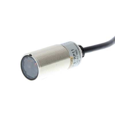 Omron photoelectric sensor, M18 axial, metal body, red LED, reflector, 0.1-4m, NPN, L-on/d-on, 2M cable 4548583440982
