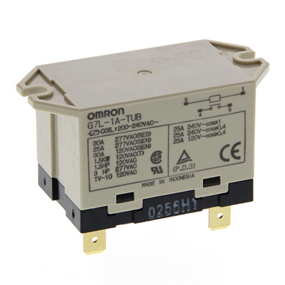 Omron Power Relay, Quick-Connect Terminals, Upper Mounting Brack, SPst-NO, 30 A, 200/240 VAC 4536853480424
