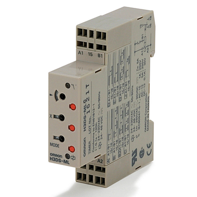 Omron Time Relay, DIN RAY Mounting, 17.5 mm, 24-230 VAC/VDC, ON-DELAY, 0.1 S-120 hours, SCR output of 0.7 A, 2 lablus load connection, lockable setting mechanism, screw-free terminal 454858375302020
