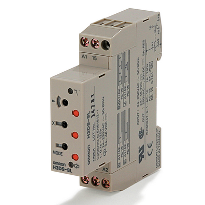 Omron Time Relay, DIN RAY Mounting, 17.5 mm, 24-230 VAC/VDC, On-DELAY, 0.1 S-120 hours, SCR output 0.7 A, 2 cable in-line load connection, lockable setting mechanism 4548583753013