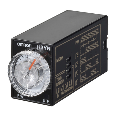 Omron time relay, socket, 8 pin, multifunction, 0.1 S-10 min, DPDT, 5 A, 100-120 Vac, coil side top, black case 4548583780842