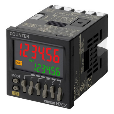 Omron counter, 1/16Din (48 x 48mm), IP66, 6 preset & 6 real counting households, multifunction: 1-Stage & Total, SPST-NO 3 A Relay Output, 12-24 VDC/24 VAC Supply. 4548583745384