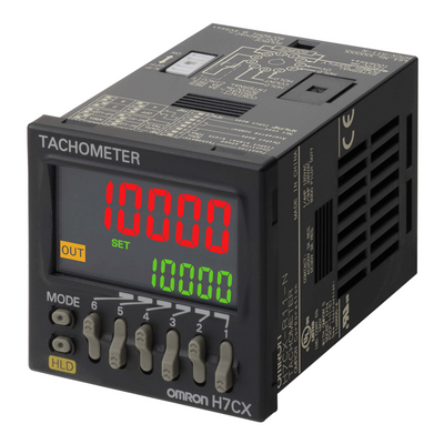 Omron Counter Tachometer, 11-Pin Socket, DIN 48x48 mm, 6 Digits, 1-Stage (2 Inputs and Outputs), Contact Output (SPDT + SPST), 12-24 VDC/24 VAC Supply 4548583745454444444