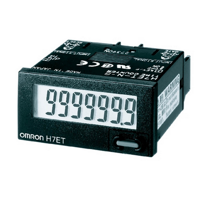 Omron Time Counter, 1 / 32Din (48 x 24 mm), Self-Powered, LCD, 7-Digit, 999h59m59s / 9999h59.9m, No-V Input, Black Case 454858375864