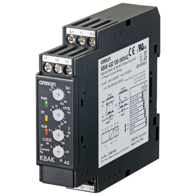 Omron Monitoring Relay 22.5mm Width, Single Phase Excessive or Low current 2 - 500MA AC or DC, 1 SPDT, 24VAC/DC 4548583402232