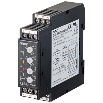 Omron Monitoring Relay 22.5mm Width, Single Phase Excessive or Low current 2 - 500MA AC or DC, 2 SPDT, 100-240 VAC 4548583402287