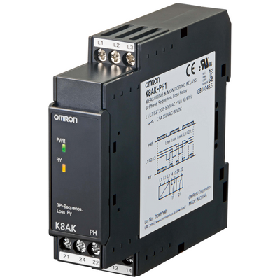 Omron Monitoring Relay 22.5mm width, 3 phase, phase sequence error and phase loss, 3 phase 3 cables, 200-480 VAC, 1 DPDT 4548583402423