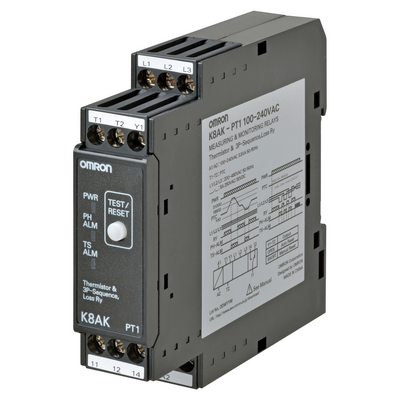 Omron Monitoring Relay 22.5mm width, 3 phase, phase sequence error and phase loss, motor temperature protection, thermistor input, 100 - 240 VAC, 1 SPDT 4548583506657