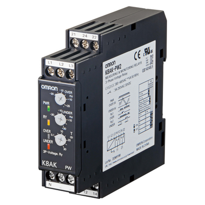 Omron Monitoring Relay 22.5mm Width, 3 Phase, Excessive and Low Voltage, 115 - 240 VAC, 2 SPDT 4548583402478
