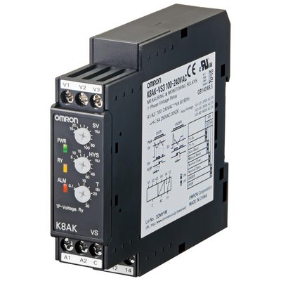 Omron Monitoring Relay 22.5mm Width, Single Phase Excessive or Low Voltage 1 - 150V AC or DC, 1 SPDT, 100-240 VAC 4548583402348