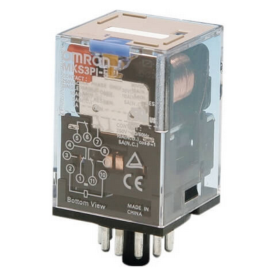 Omron relay, socket, 11 pin, 3pdt, 10 a, mechanical indicator, lockable test button, 48 VDC 4547648414661