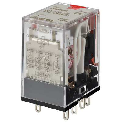 Omron Relay, Plug-in, 14-Pin, 4PDT, 6 A, Mechanical & Led Indicators, Lockable Push Test Button, 220/240 VAC 4549734261678