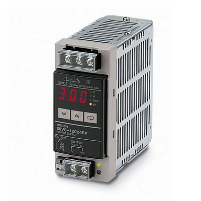 Omron Power Supply, 240 W, 100-240 Vac Input, 24 VDC, 5 A Output, DIN Rail Mounting, Digital Display with Running Voltage and Current, Peak Current, and Total Run Time Function with Settable Settable 