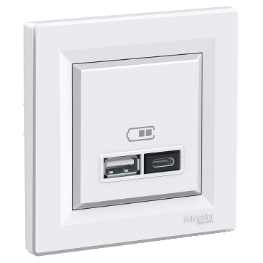 Asfora USB Socket, 2.4A, dual, Type A+C, white-360648951670