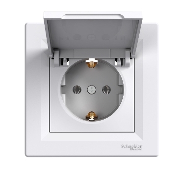Asfora Covered Grounded Socket IP44 White, screwed, with frame-3606480526268