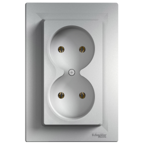 Asfora – Pl Standard Double Socket, 16A, Framed – Aluminum-3606480939396