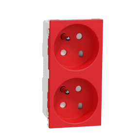 New Unica, Double Child Protected Ups Socket Red-3606489454319