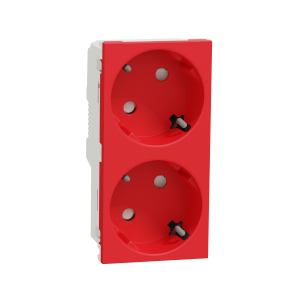 New Unica, Double Child Protection Grounded Socket Red-3606489454340