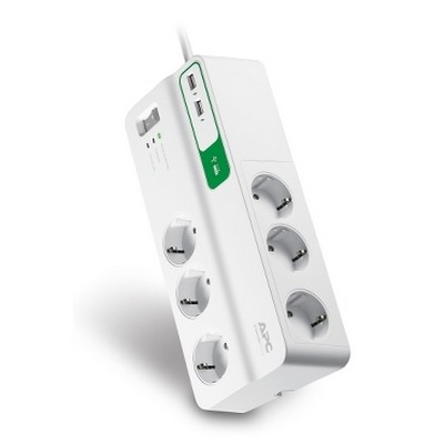 6 Outlet Current Protected Socket and 2 USB Fast Charge Outlets, White-731304313724