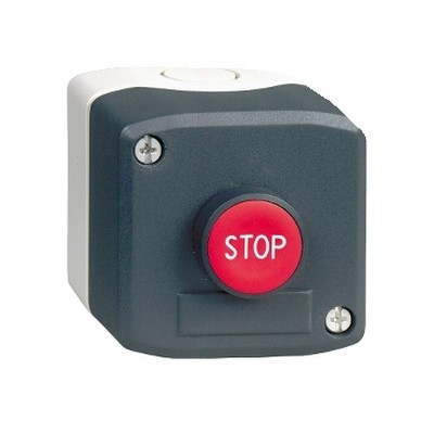 Gri kumanda kutusu - 1 kırmızı buton Ø22 yaylı dönüş 1NK "Stop"-3389110113341