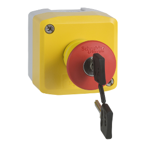 Yellow Station - 1 Red Mushroom Head Push Button Ø40 Released with Key 1Na+1Nk-3389110113754