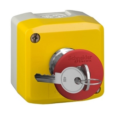 Sarı kumanda kutusu - 1 kırmızı mantar buton Ø40 anahtarlı 1NK-3389119048095