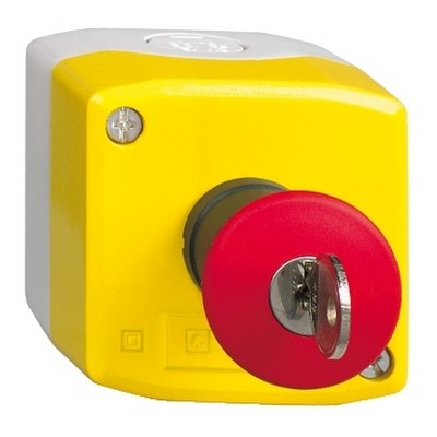 Sarı kumanda kutusu - 1 kırmızı mantar buton Ø40 anahtarlı  1NA+1NK-3389110113792