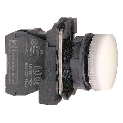 24V entegre LED'li beyaz sinyal lambası Ø22 düz lens-3389110903768