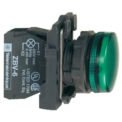24V entegre LED'li yeşil sinyal lambası Ø22 düz lens-3389110903775